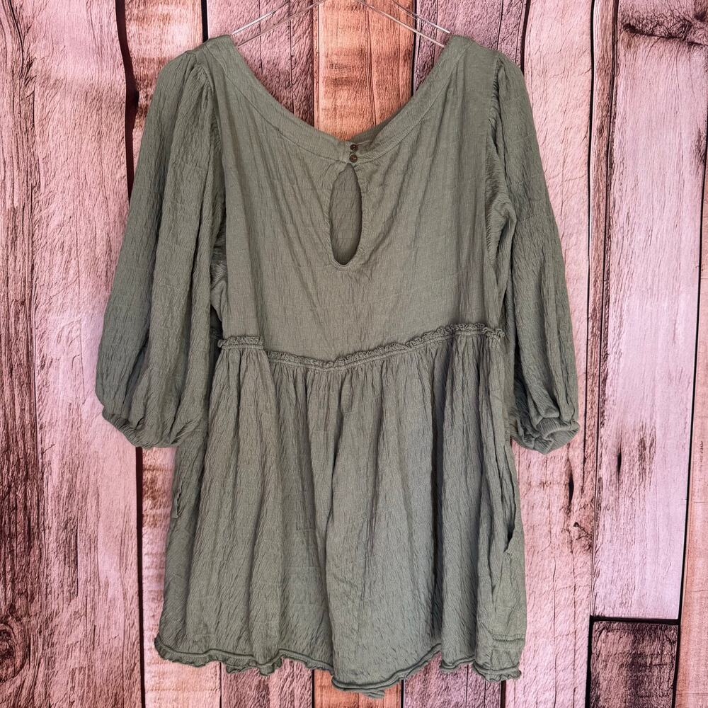 Free People FP Beach Romper Beyond Obsessed Green‎ Puff Sleeve Casual Boho M - Picture 2 of 9